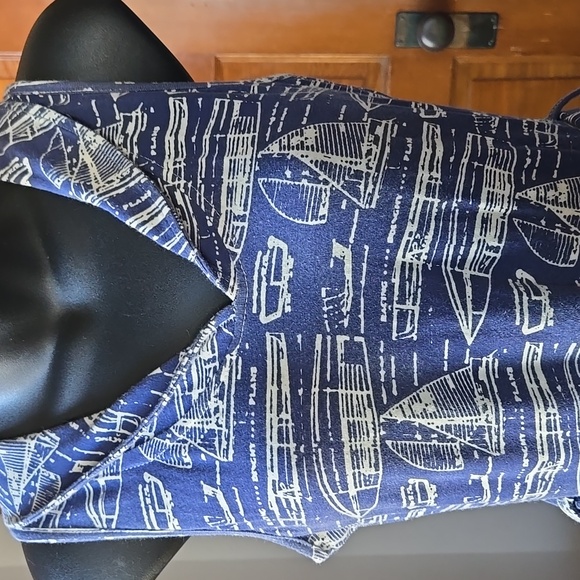 Effie's Heart Cotton Knit Sailor Collar Boat Print Fit-N-Flare Skater Dress XS - Picture 2 of 7